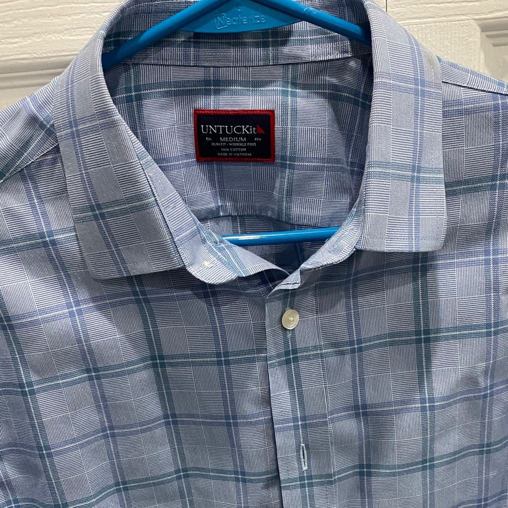 UNTUCKit Men's Light Blue Checkered Shirt